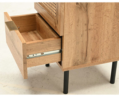 ラタン サイドテーブル 幅35cm 天然ラタン 収納 引き出し ベッドテーブル ほぼ完成品 スチール脚 カゴメ編み おしゃれ 韓国インテリア リビング ダイニング 棚 木製 ラック コンパクト シンプル 北欧(代引不可)