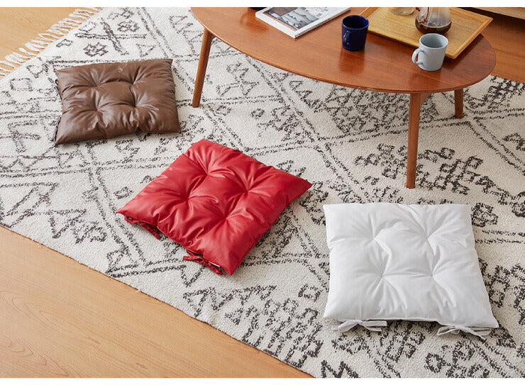 シートクッション レザー調 同色2枚セット 45×45 紐付き 合皮 フェイクレザー ひも付き 正方形 四角 無地 撥水 防刃 2枚セット おしゃれ クッション 座布団 フロアクッション 椅子 椅子用 いす用 チェアパッド