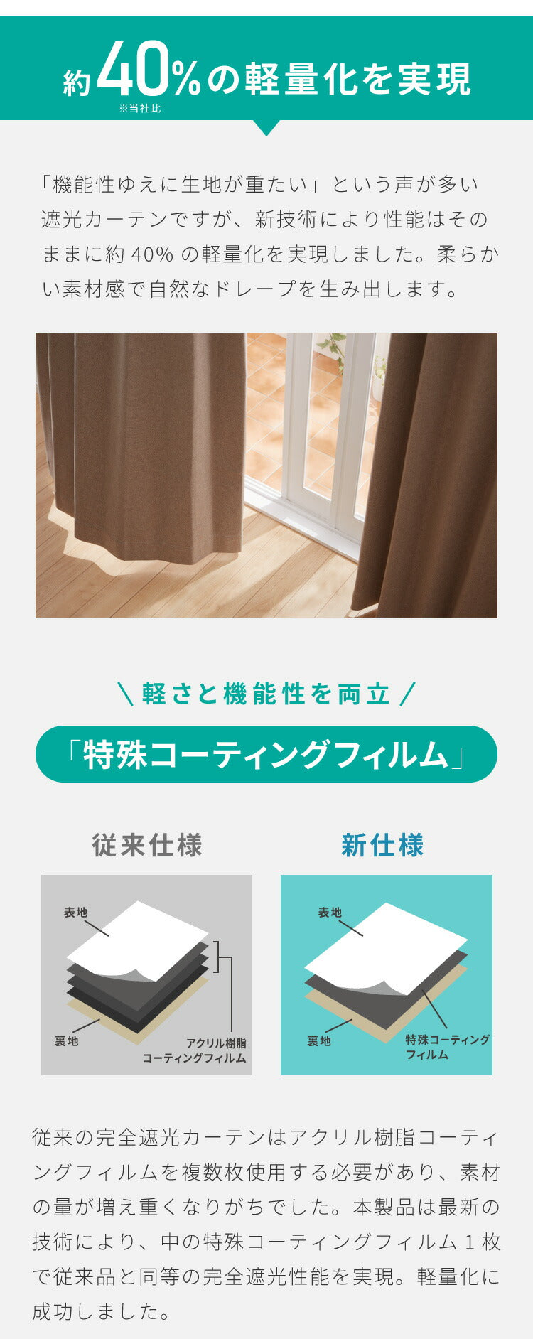 隙間を塞ぐリターン縫製！ 省エネ 節電 1級遮光カーテン 断熱 保温