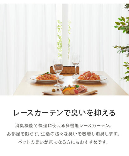 消臭 レースカーテン 2枚セット 夜でも見えにくい UVカット 遮熱 幅100 北欧 ミラーレースカーテン おしゃれ ペット 犬 猫