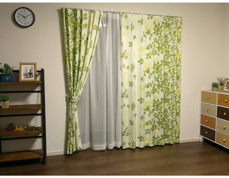 カーテン 【2カラー×4サイズ 4枚セット】 花柄 フラワー アシンメトリー ウォッシャブル 遮熱 カーテン 遮熱カーテン 洗える(代引不可)