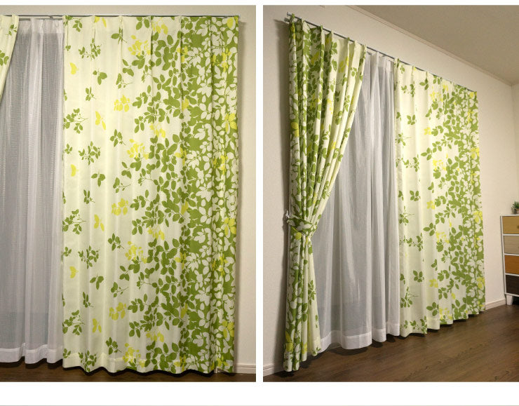 カーテン 【2カラー×4サイズ 4枚セット】 花柄 フラワー アシンメトリー ウォッシャブル 遮熱 カーテン 遮熱カーテン 洗える(代引不可)