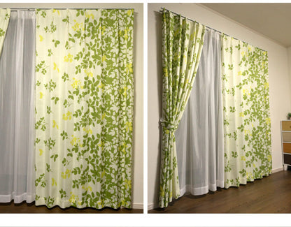 カーテン 【2カラー×4サイズ 4枚セット】 花柄 フラワー アシンメトリー ウォッシャブル 遮熱 カーテン 遮熱カーテン 洗える(代引不可)