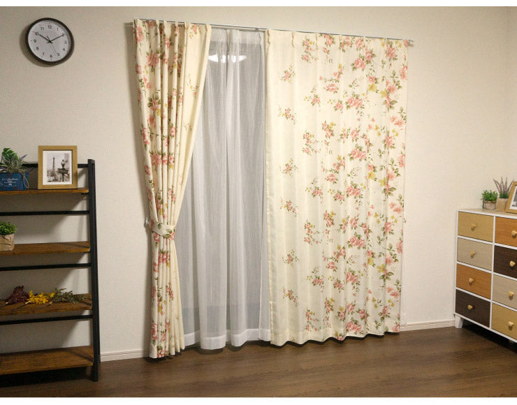 カーテン 【2カラー×4サイズ 4枚セット】 花柄 フラワー アシンメトリー ウォッシャブル 遮熱 カーテン 遮熱カーテン 洗える(代引不可)
