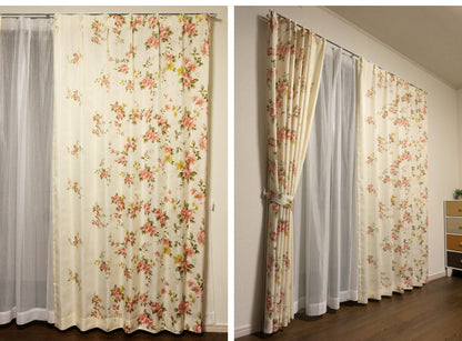 カーテン 【2カラー×4サイズ 4枚セット】 花柄 フラワー アシンメトリー ウォッシャブル 遮熱 カーテン 遮熱カーテン 洗える(代引不可)
