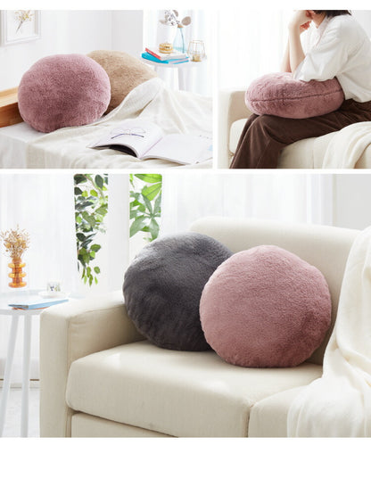 ラウンドクッション クッション 丸型 45×45cm 北欧 単品 ラビットファー 撥水加工 おしゃれ ブラック 洗える ファブリック 無地 モノトーン かわいい