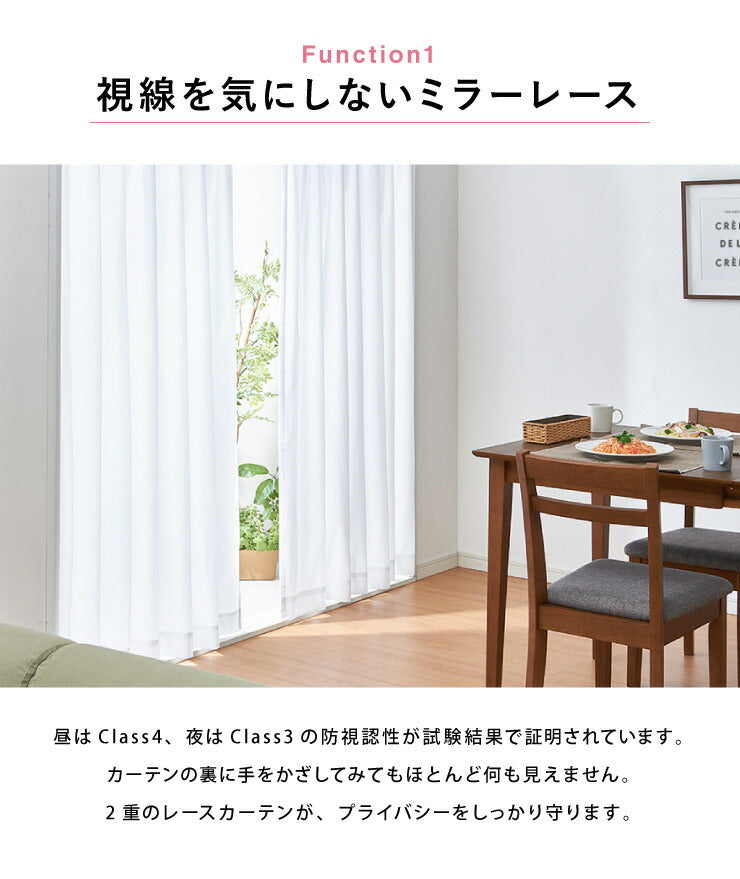 ミラーレースカーテン 2枚重ね 高機能 幅100cm 2枚組 カーテン レースカーテン 多機能 UVカット 採光 断熱 保温 遮像 省エネ(代引不可)