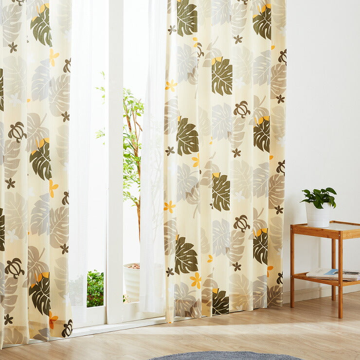 カーテン 4枚セット カーテン レースカーテン付き ドレープ ドレープカーテン 幅100 洗える おしゃれ モンステラ トロピカル(代引不可)