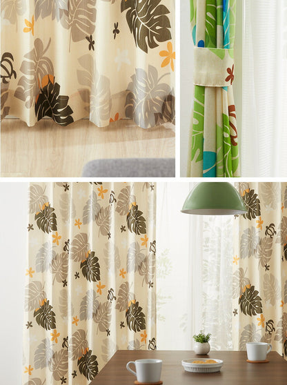 カーテン 4枚セット カーテン レースカーテン付き ドレープ ドレープカーテン 幅100 洗える おしゃれ モンステラ トロピカル(代引不可)