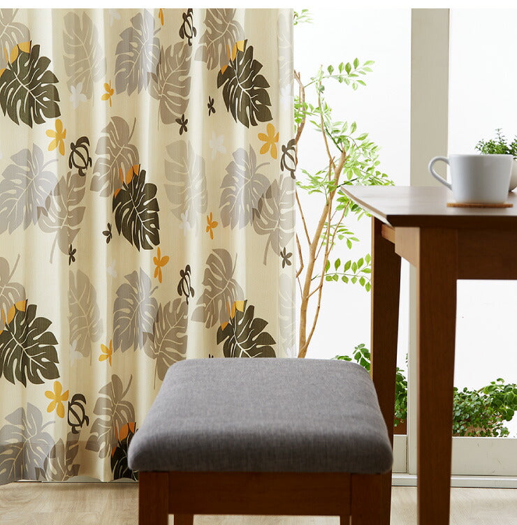 カーテン 4枚セット カーテン レースカーテン付き ドレープ ドレープカーテン 幅100 洗える おしゃれ モンステラ トロピカル(代引不可)