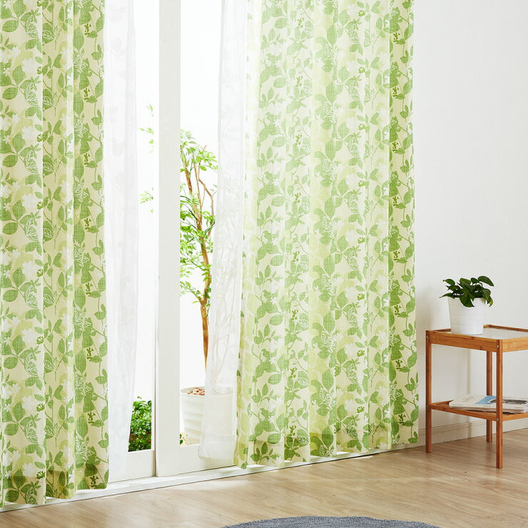 カーテン ディズニー disney 4枚セット ミッキー ミッキーマウス シルエット リーフ ドレープ レースカーテン付き 幅100 洗える(代引不可)