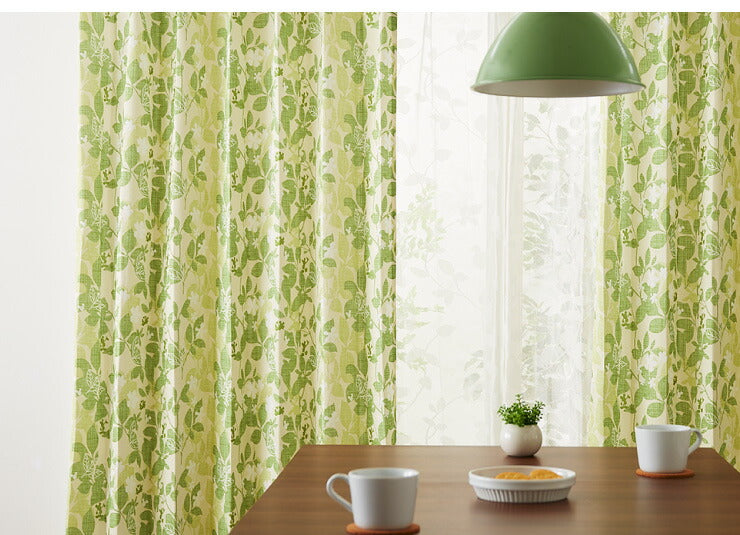 カーテン ディズニー disney 4枚セット ミッキー ミッキーマウス シルエット リーフ ドレープ レースカーテン付き 幅100 洗える(代引不可)