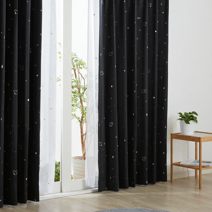 カーテン ディズニー disney 4枚セット ミッキー ミッキーマウス ミッキー柄 スター柄 遮光 ドレープ レースカーテン付き おしゃれ 幅100 洗える ウォッシャブル 新生活 一人暮らし (代引不可)