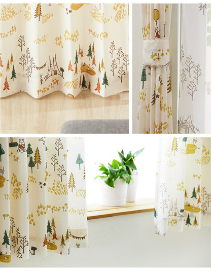 カーテン ディズニー disney 4枚セット くまのプーさん プーさん フォレスト ドレープ レースカーテン付き 幅100 洗える(代引不可)