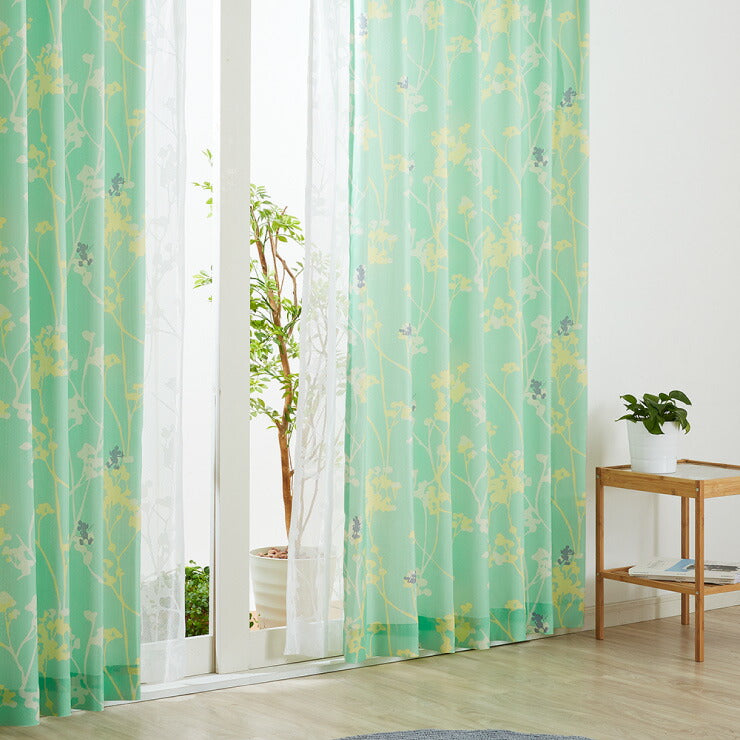 カーテン ディズニー disney 4枚セット ミッキー ミッキーマウス ブランチ柄 ドレープ レースカーテン付き 幅100 洗える(代引不可)