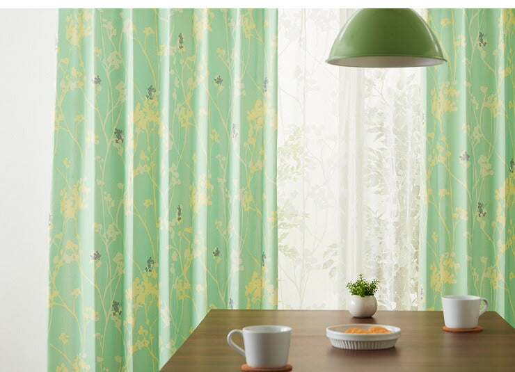 カーテン ディズニー disney 4枚セット ミッキー ミッキーマウス ブランチ柄 ドレープ レースカーテン付き 幅100 洗える(代引不可)