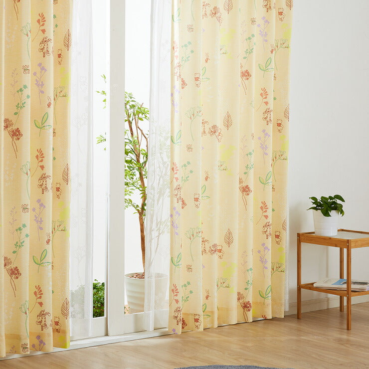 カーテン ディズニー disney 4枚セット くまのプーさん プーさん 柄物 ドレープ レースカーテン付き 幅100 洗える おしゃれ(代引不可)