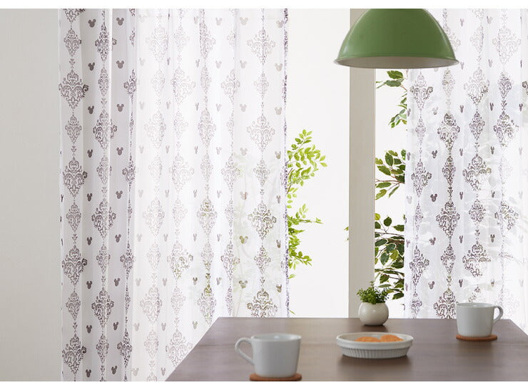 レースカーテン ディズニー disney 2枚セット ミッキー ミッキーマウス オーナメント 遮像 UVカット カーテン 幅100 洗える(代引不可)