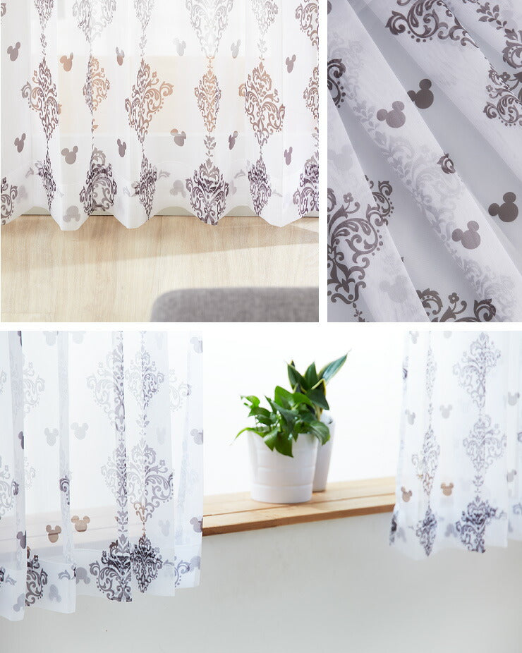 レースカーテン ディズニー disney 2枚セット ミッキー ミッキーマウス オーナメント 遮像 UVカット カーテン 幅100 洗える(代引不可)