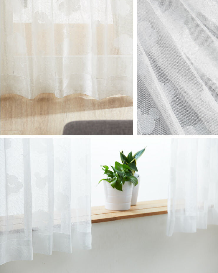 レースカーテン ディズニー disney 2枚セット ミッキー ミッキーマウス 雲柄 遮像 UVカット カーテン 幅100 洗える おしゃれ(代引不可)