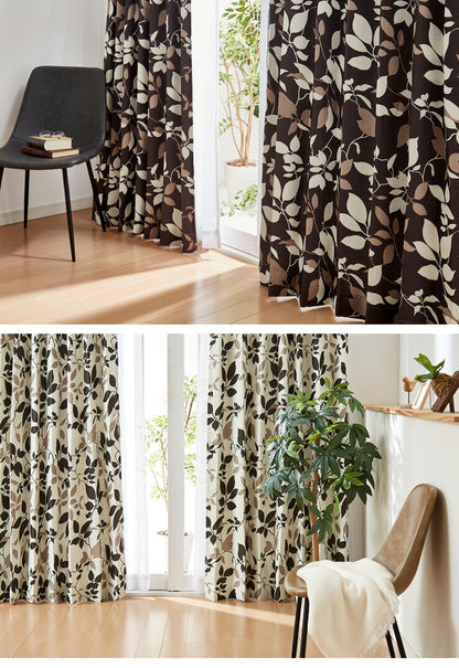 遮光カーテン 【2カラー×8サイズ】 モダンリーフ 遮光2級 ウォッシャブル カーテン 洗える 北欧 おしゃれ(代引不可)