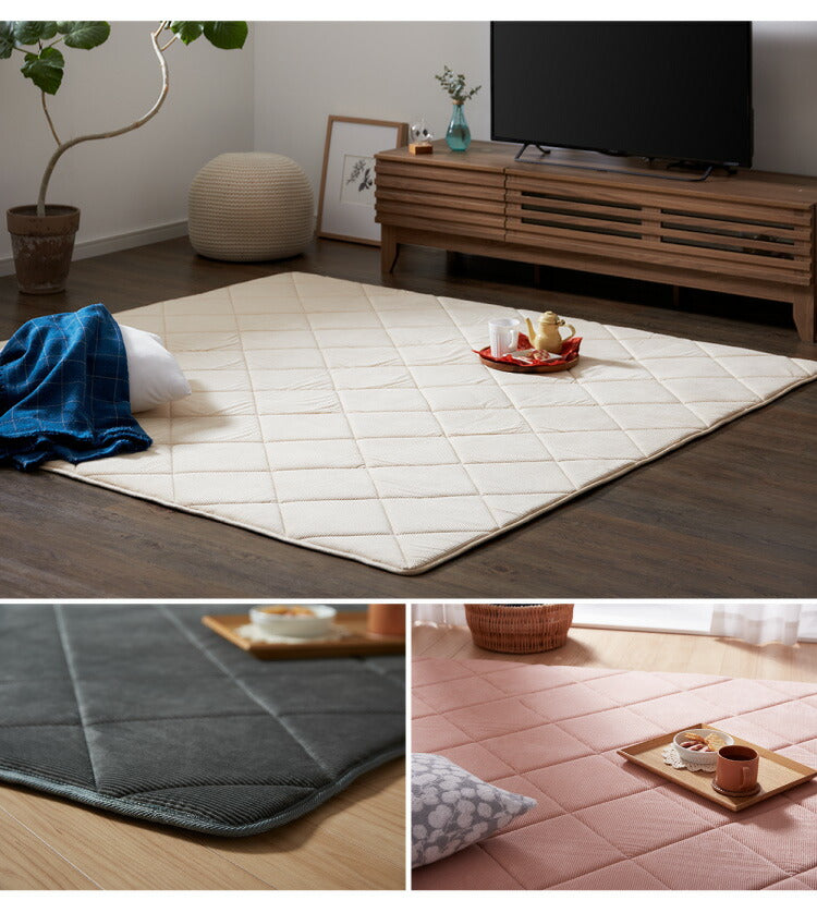 ラグ カーペット 長方形 コーデュロイ 190×240 厚手 おしゃれ 3畳 撥水加工 滑り止め 約1.5cm厚 防音 省エネ ウレタン クッション グレー ピンク ベージュ ネイビー