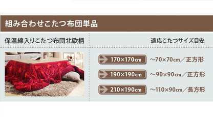 こたつ 折りたたみ 正方形 フラットヒーター折れ脚こたつ 〔フラットモリス〕 75x75cm+保温綿入りこたつ布団北欧柄 2点セット【送料無料