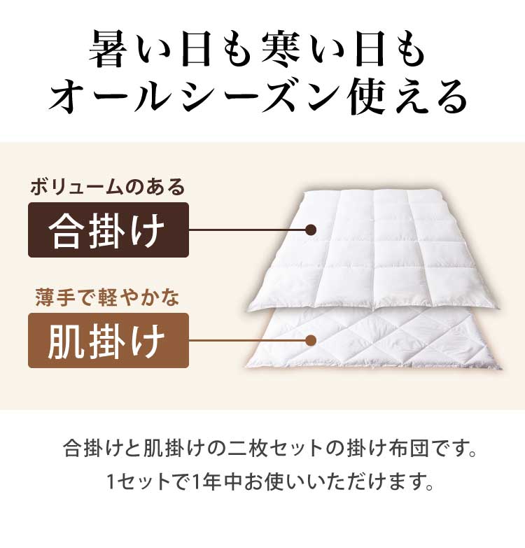 プリマロフト 2枚合わせ掛け布団 シングル 日本製 洗える 1年中 人工羽毛 二枚合わせ 2枚合わせ 軽い 暖かい 合い掛け 肌掛け 掛け布団