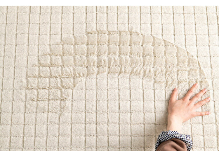 アイリスオーヤマ ラビットファー調グリッドラグ 185×185cm アイボリー ORG-G1818 ラグ ラグマット カーペット IRIS OYAMA