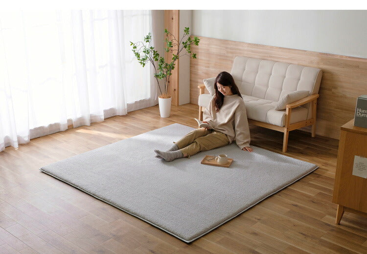 アイリスオーヤマ ラ・クッションラグ シープ調ボア 185×185cm グレー ACRSB-1818 ラグ ラグマット カーペット IRIS OYAMA