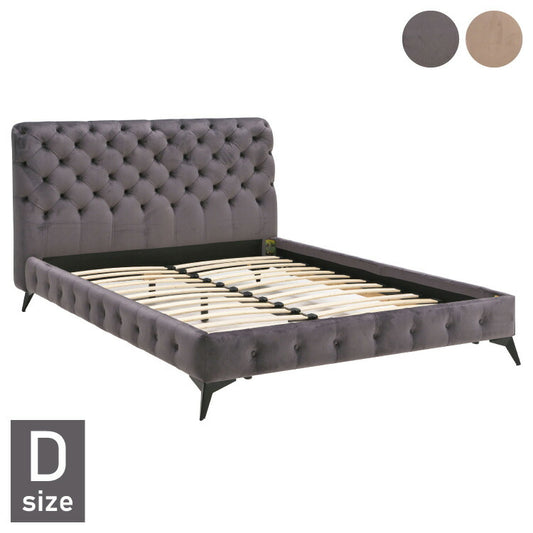 ベッドフレーム ダブル ベロア調ヘッドボード ダブルサイズ すのこベッド ベッド フロアベッド フレーム 寝具 インテリア フレーム ベロア アイアン脚 フロアタイプ チェスターフィールド調(代引不可)