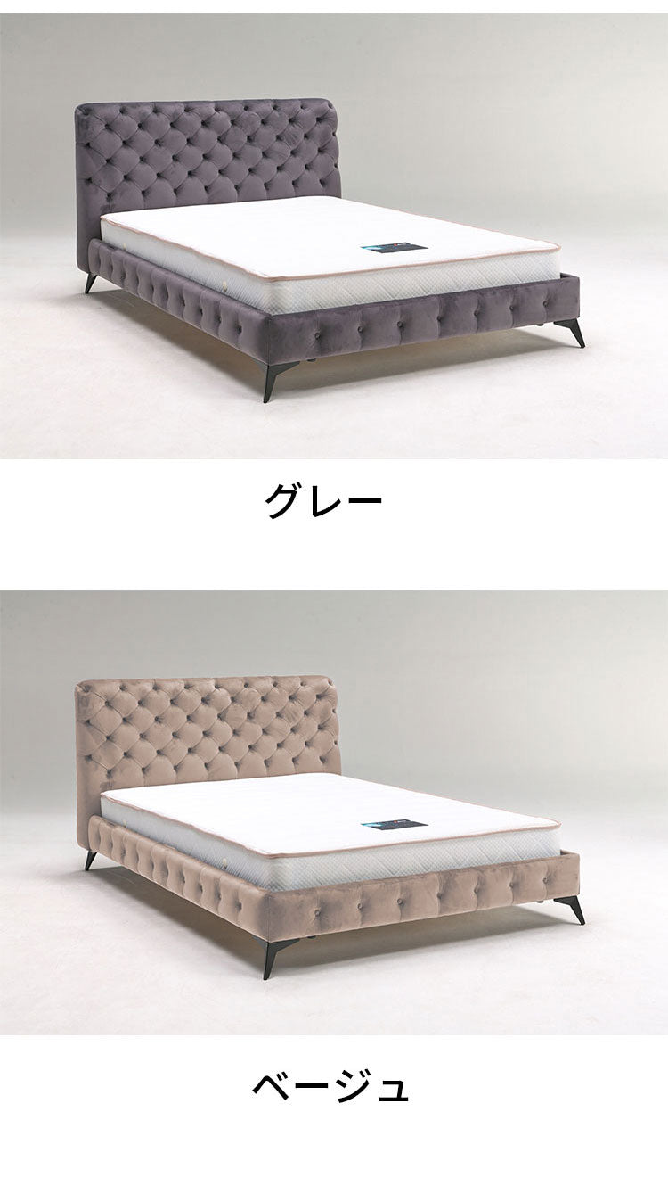ベッドフレーム ダブル ベロア調ヘッドボード ダブルサイズ すのこベッド ベッド フロアベッド フレーム 寝具 インテリア フレーム ベロア アイアン脚 フロアタイプ チェスターフィールド調(代引不可)
