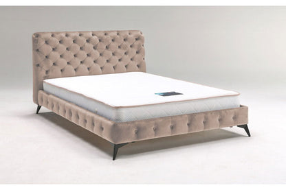 ベッドフレーム ダブル ベロア調ヘッドボード ダブルサイズ すのこベッド ベッド フロアベッド フレーム 寝具 インテリア フレーム ベロア アイアン脚 フロアタイプ チェスターフィールド調(代引不可)