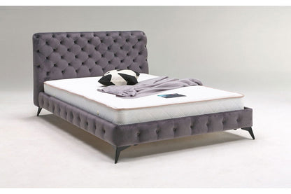 ベッドフレーム ダブル ベロア調ヘッドボード ダブルサイズ すのこベッド ベッド フロアベッド フレーム 寝具 インテリア フレーム ベロア アイアン脚 フロアタイプ チェスターフィールド調(代引不可)