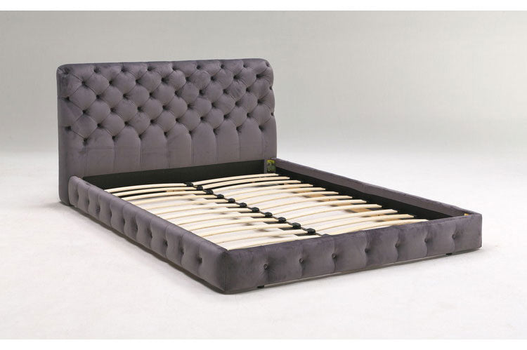 ベッドフレーム ダブル ベロア調ヘッドボード ダブルサイズ すのこベッド ベッド フロアベッド フレーム 寝具 インテリア フレーム ベロア アイアン脚 フロアタイプ チェスターフィールド調(代引不可)