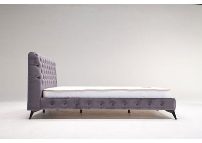 ベッドフレーム ダブル ベロア調ヘッドボード ダブルサイズ すのこベッド ベッド フロアベッド フレーム 寝具 インテリア フレーム ベロア アイアン脚 フロアタイプ チェスターフィールド調(代引不可)