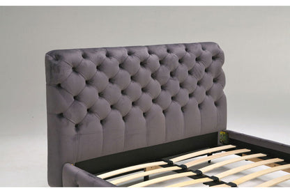 ベッドフレーム ダブル ベロア調ヘッドボード ダブルサイズ すのこベッド ベッド フロアベッド フレーム 寝具 インテリア フレーム ベロア アイアン脚 フロアタイプ チェスターフィールド調(代引不可)