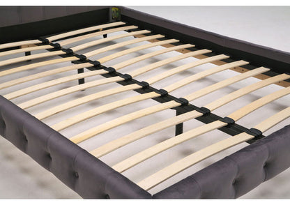 ベッドフレーム ダブル ベロア調ヘッドボード ダブルサイズ すのこベッド ベッド フロアベッド フレーム 寝具 インテリア フレーム ベロア アイアン脚 フロアタイプ チェスターフィールド調(代引不可)