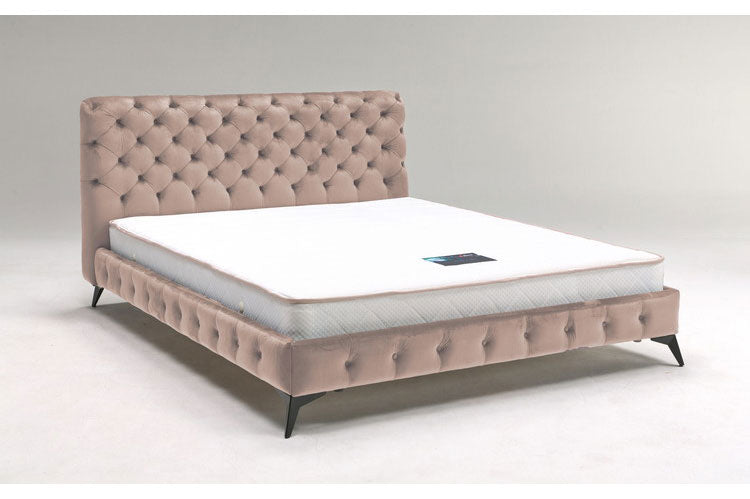 ベッドフレーム クイーン ベロア調ヘッドボード クイーンサイズ すのこベッド ベッド フロアベッド フレーム 寝具 インテリア フレーム ベロア アイアン脚 フロアタイプ チェスターフィールド調(代引不可)