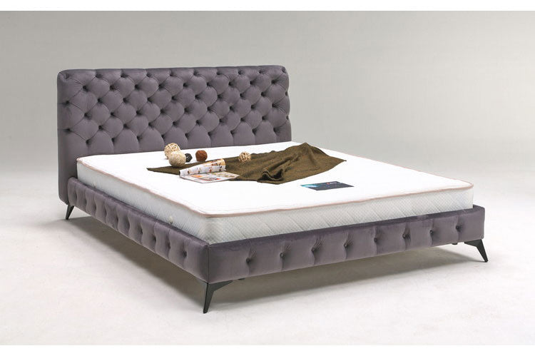 ベッドフレーム クイーン ベロア調ヘッドボード クイーンサイズ すのこベッド ベッド フロアベッド フレーム 寝具 インテリア フレーム ベロア アイアン脚 フロアタイプ チェスターフィールド調(代引不可)