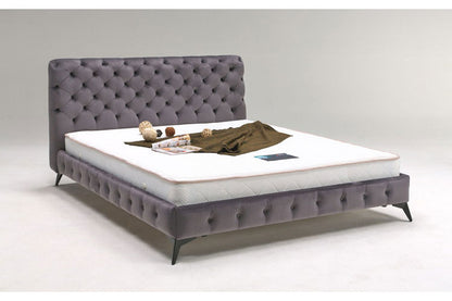 ベッドフレーム クイーン ベロア調ヘッドボード クイーンサイズ すのこベッド ベッド フロアベッド フレーム 寝具 インテリア フレーム ベロア アイアン脚 フロアタイプ チェスターフィールド調(代引不可)