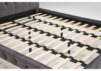 ベッドフレーム クイーン ベロア調ヘッドボード クイーンサイズ すのこベッド ベッド フロアベッド フレーム 寝具 インテリア フレーム ベロア アイアン脚 フロアタイプ チェスターフィールド調(代引不可)