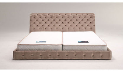 ベッドフレーム キング ベロア調ヘッドボード キングサイズ すのこベッド ベッド フロアベッド フレーム 寝具 インテリア フレーム ベロア アイアン脚 フロアタイプ チェスターフィールド調(代引不可)