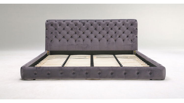 ベッドフレーム キング ベロア調ヘッドボード キングサイズ すのこベッド ベッド フロアベッド フレーム 寝具 インテリア フレーム ベロア アイアン脚 フロアタイプ チェスターフィールド調(代引不可)