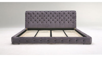 ベッドフレーム キング ベロア調ヘッドボード キングサイズ すのこベッド ベッド フロアベッド フレーム 寝具 インテリア フレーム ベロア アイアン脚 フロアタイプ チェスターフィールド調(代引不可)