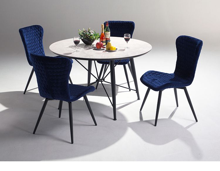 セラミック ダイニングセット 5点セット 4人掛け ラウンドテーブル 360°回転 ダイニングチェア ファブリック アイアン モダン おしゃれ ホワイト 白 グレー モノトーン 円形(代引不可)