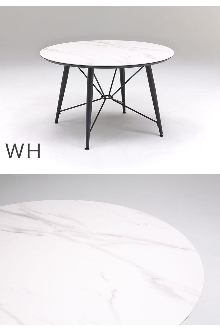 セラミック ダイニングセット 5点セット 4人掛け ラウンドテーブル 360°回転 ダイニングチェア ファブリック アイアン モダン おしゃれ ホワイト 白 グレー モノトーン 円形(代引不可)