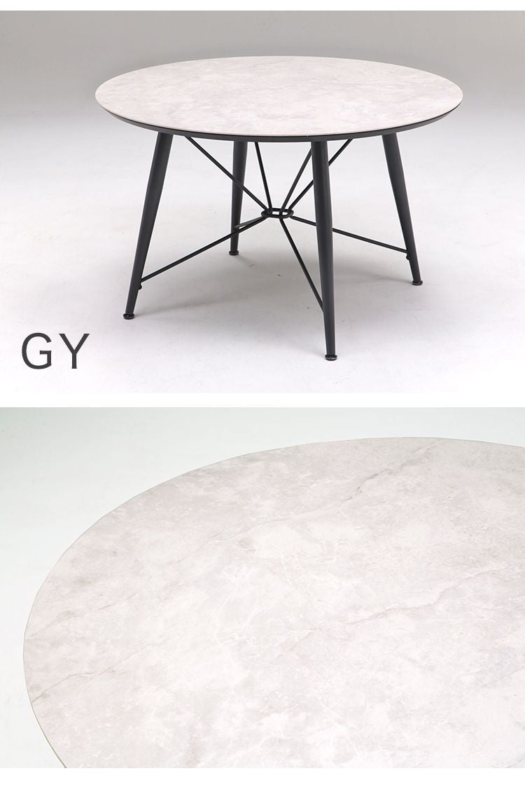 セラミック ダイニングセット 5点セット 4人掛け ラウンドテーブル 360°回転 ダイニングチェア ファブリック アイアン モダン おしゃれ ホワイト 白 グレー モノトーン 円形(代引不可)