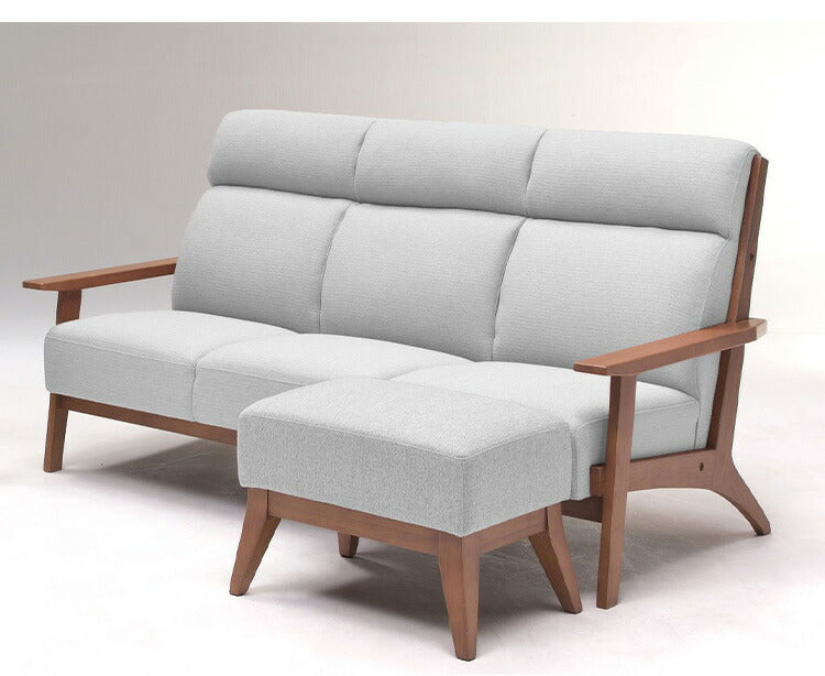 カウチソファ 2点セット 3人掛け スツール オットマン付き ソファ sofa ファブリック 天然木 肘付き 脚付き グレー ピンク ネイビー タモ材 無垢材 おしゃれ 北欧 ナチュラル(代引不可)
