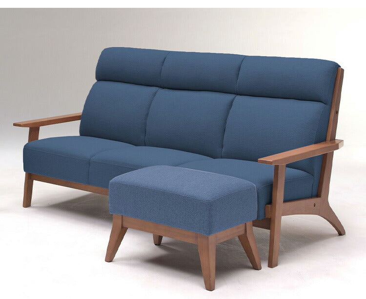カウチソファ 2点セット 3人掛け スツール オットマン付き ソファ sofa ファブリック 天然木 肘付き 脚付き グレー ピンク ネイビー タモ材 無垢材 おしゃれ 北欧 ナチュラル(代引不可)